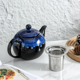 KOOV Nebula Blue teapot on kitchen counter adds warmth.