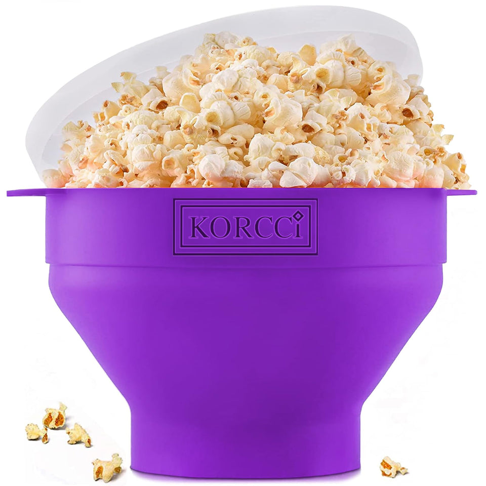 Korcci Original microwave popcorn popper purple collapsible open for quick batches