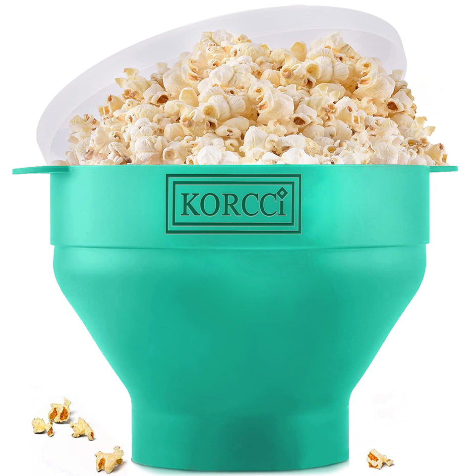Korcci popcorn popper aqua collapsible design for compact storage