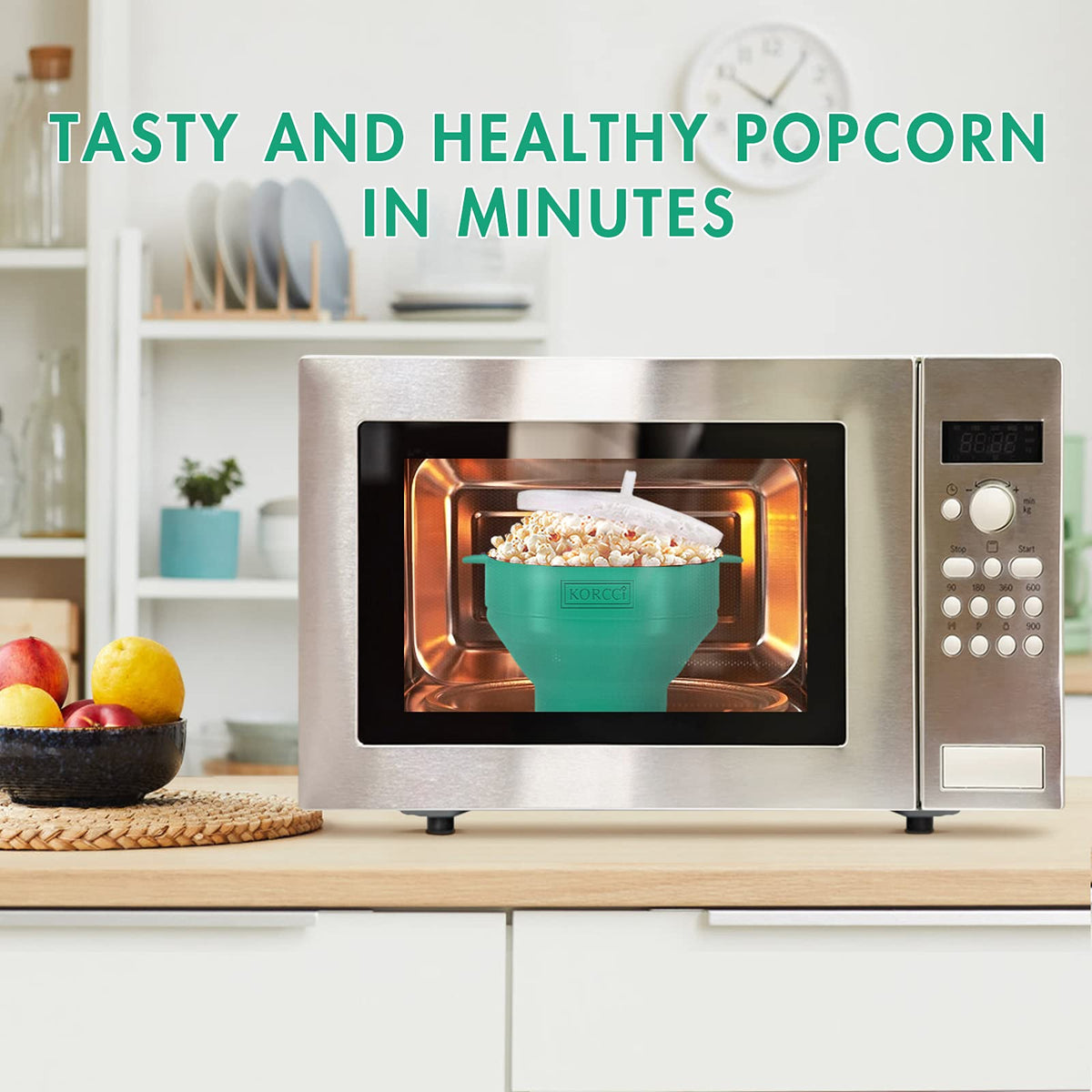 Korcci popcorn popper aqua lid and handles for safe removal