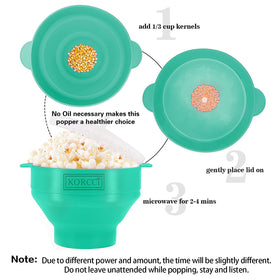 Korcci popcorn popper aqua microwave ready for oil-free popcorn