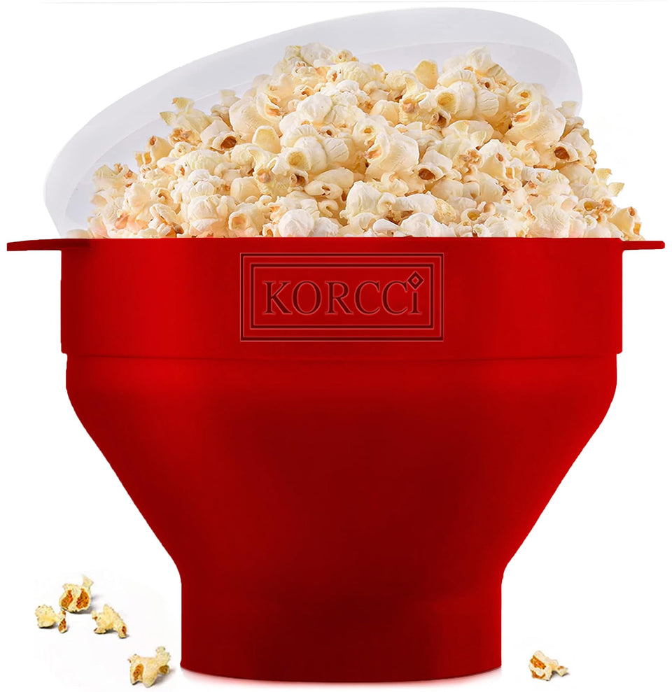 Korcci popcorn popper collapsible lid for quick, mess-free popping