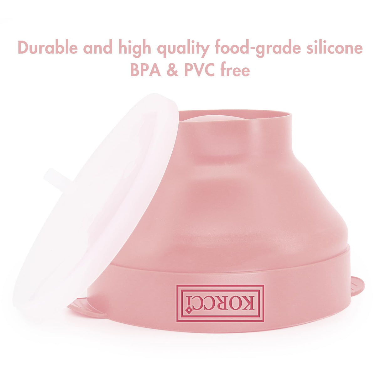 Korcci popper lid with handles demonstrates easy removal and safe handling.