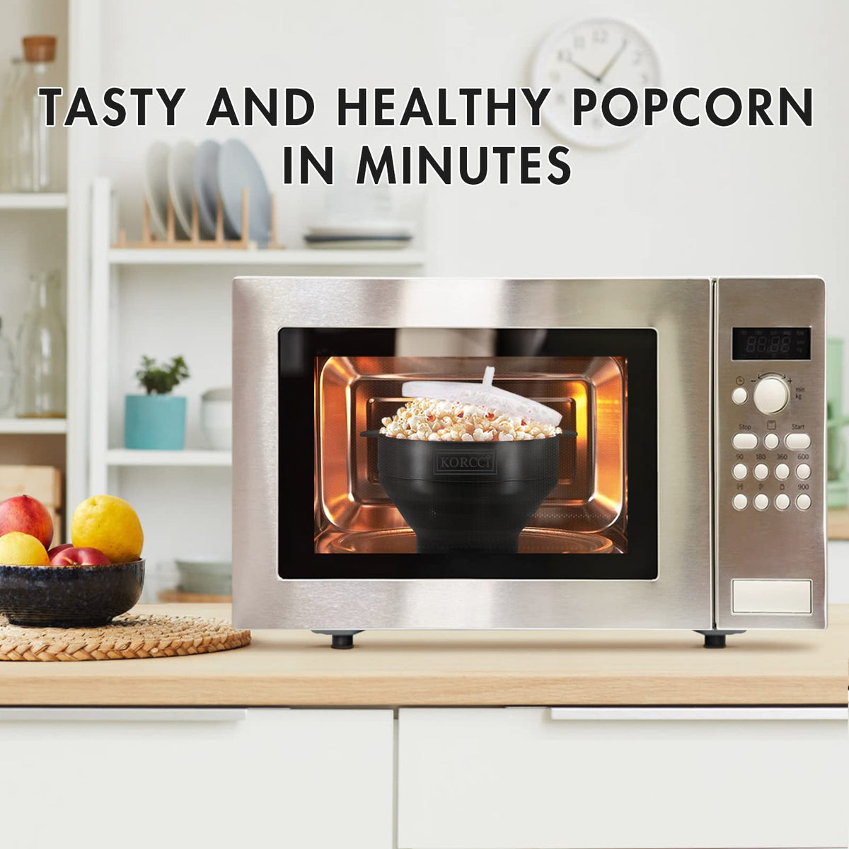 Korcci silicone BPA-free popcorn bowl for safe, reusable microwave popcorn