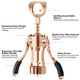 KORCCI wine opener's sharp helix centers cork with minimal effort.