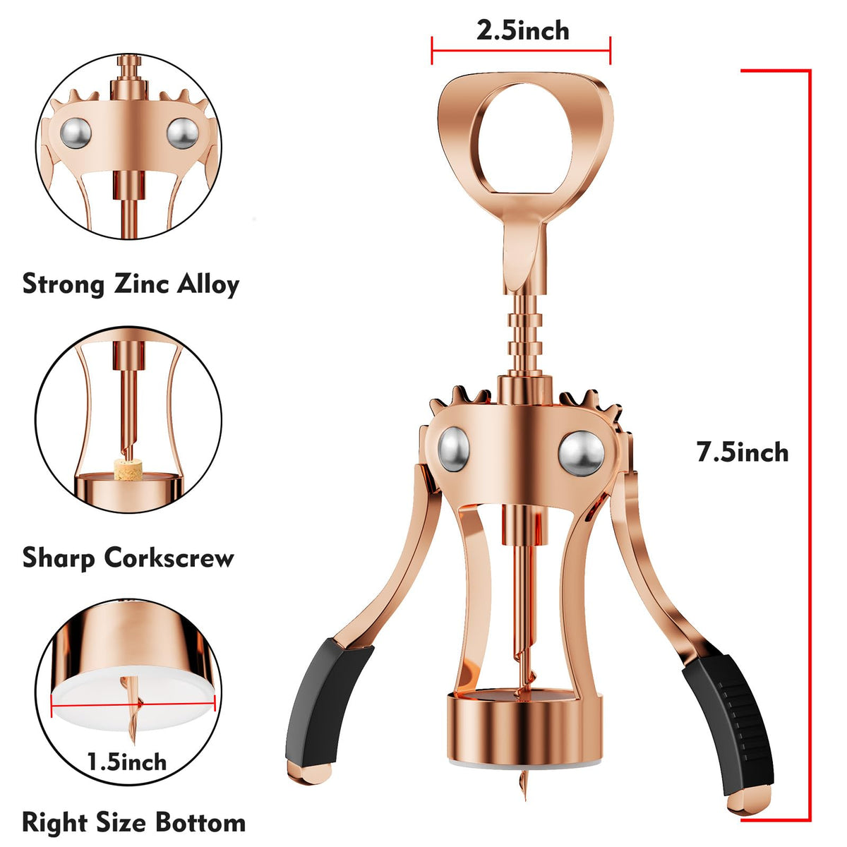 KORCCI rose gold wing lever in action for smooth cork extraction.