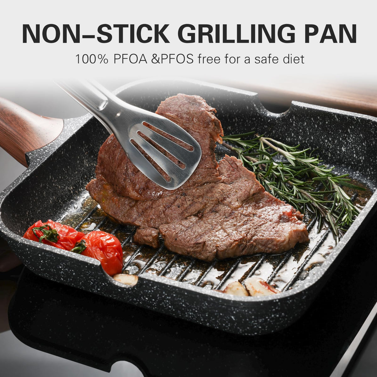 Kordisen 11-inch square grill pan on stove for versatile searing