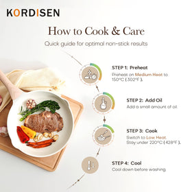 Kordisen ceramic pan with lid enables mess-free pouring and precise heat control.