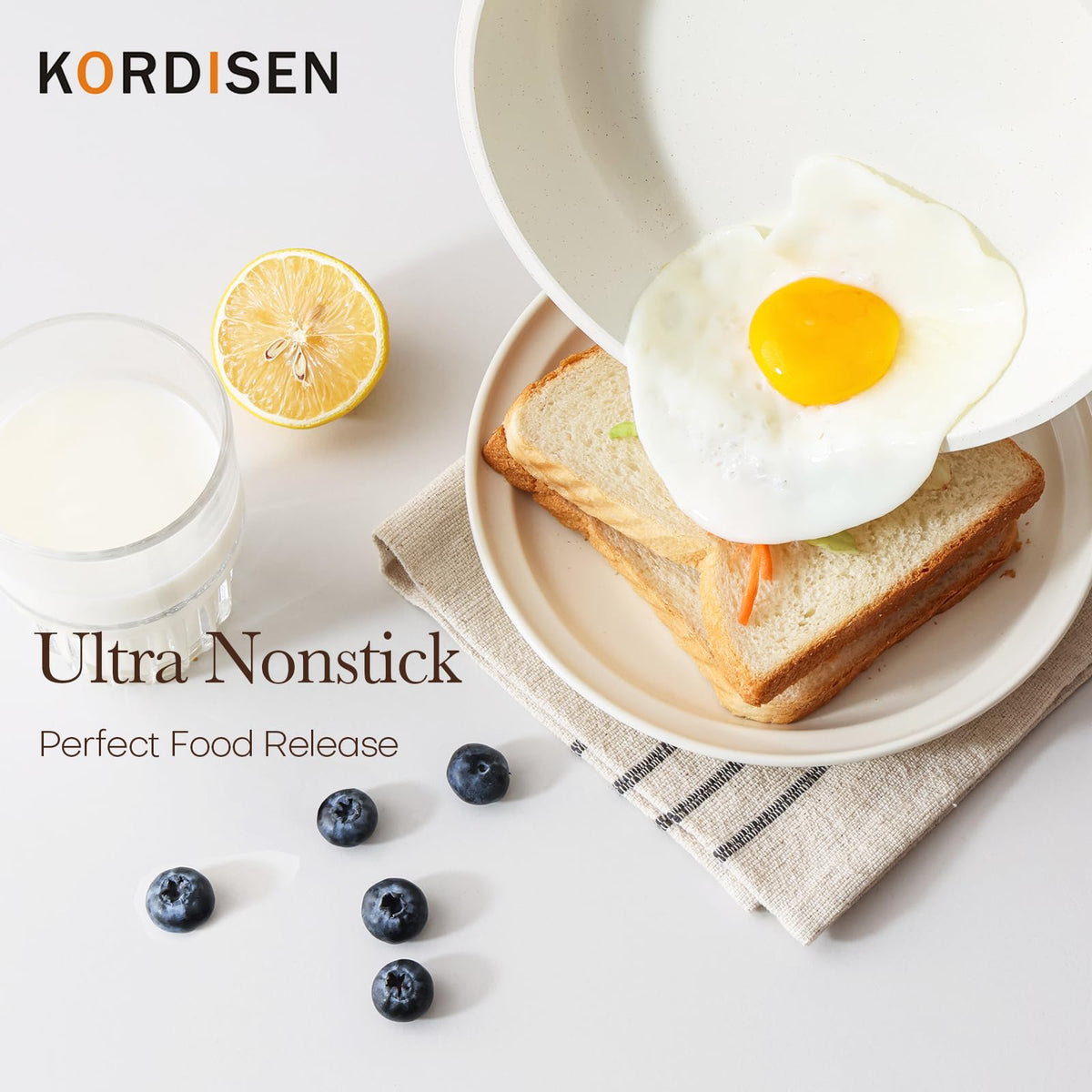 Kordisen 9.5-inch ceramic pan with lid for versatile sautéing and simmering.