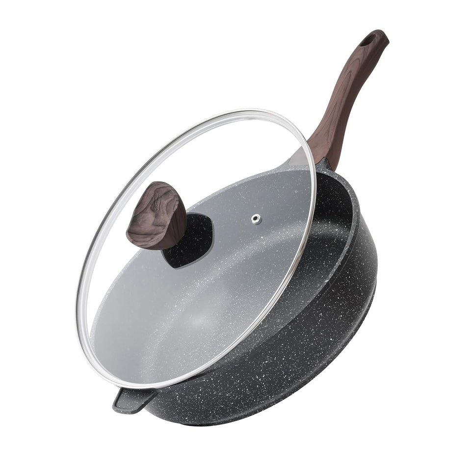Kordisen nonstick deep fry pan with lid for easy cleanup.