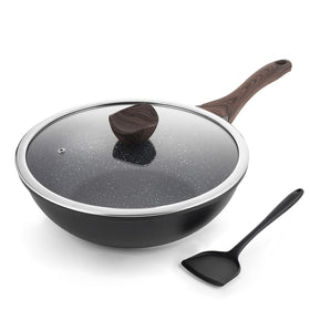Kordisen nonstick wok lid showing the glass top and venting for monitoring cooking progress.