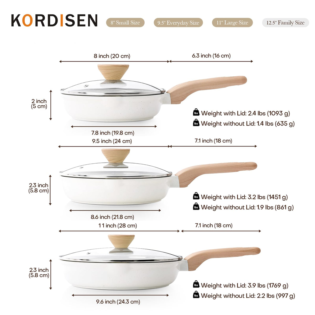Kordisen stay-cool Bakelite handle reduces burns during cooking.