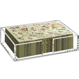 Kordory acrylic guest towel holder tray provides easy-access napkins for guests.