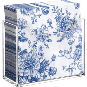 Kordory acrylic napkin holder in vertical design keeps napkins neatly organized.