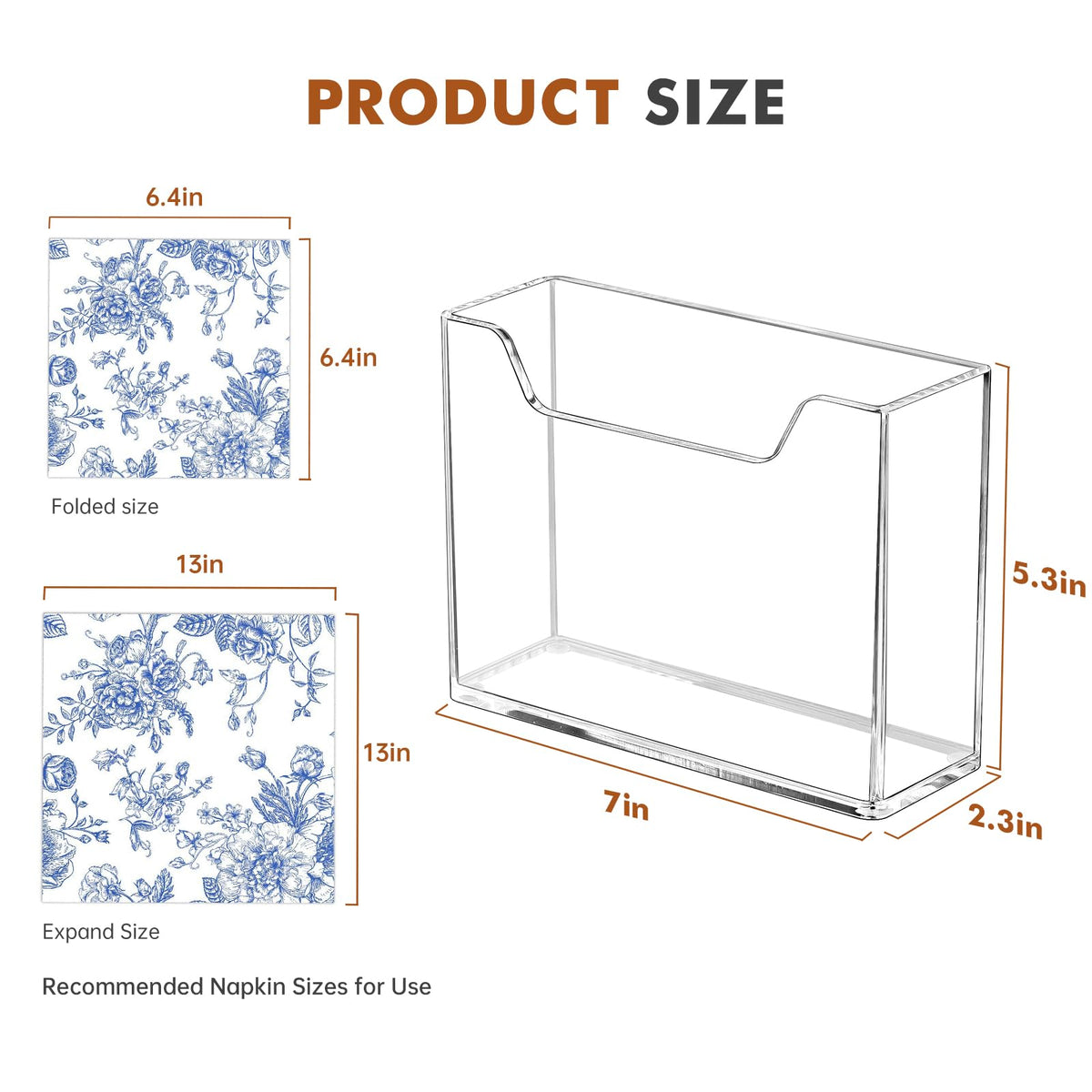 Kordory clear acrylic napkin holder closeup shows crystal transparency for refills.