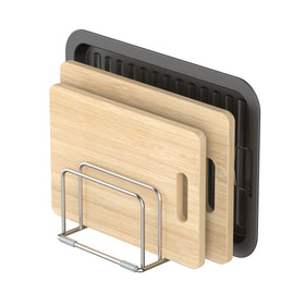 KORRTFID cutting board holder stand on countertop keeping boards organized and accessible
