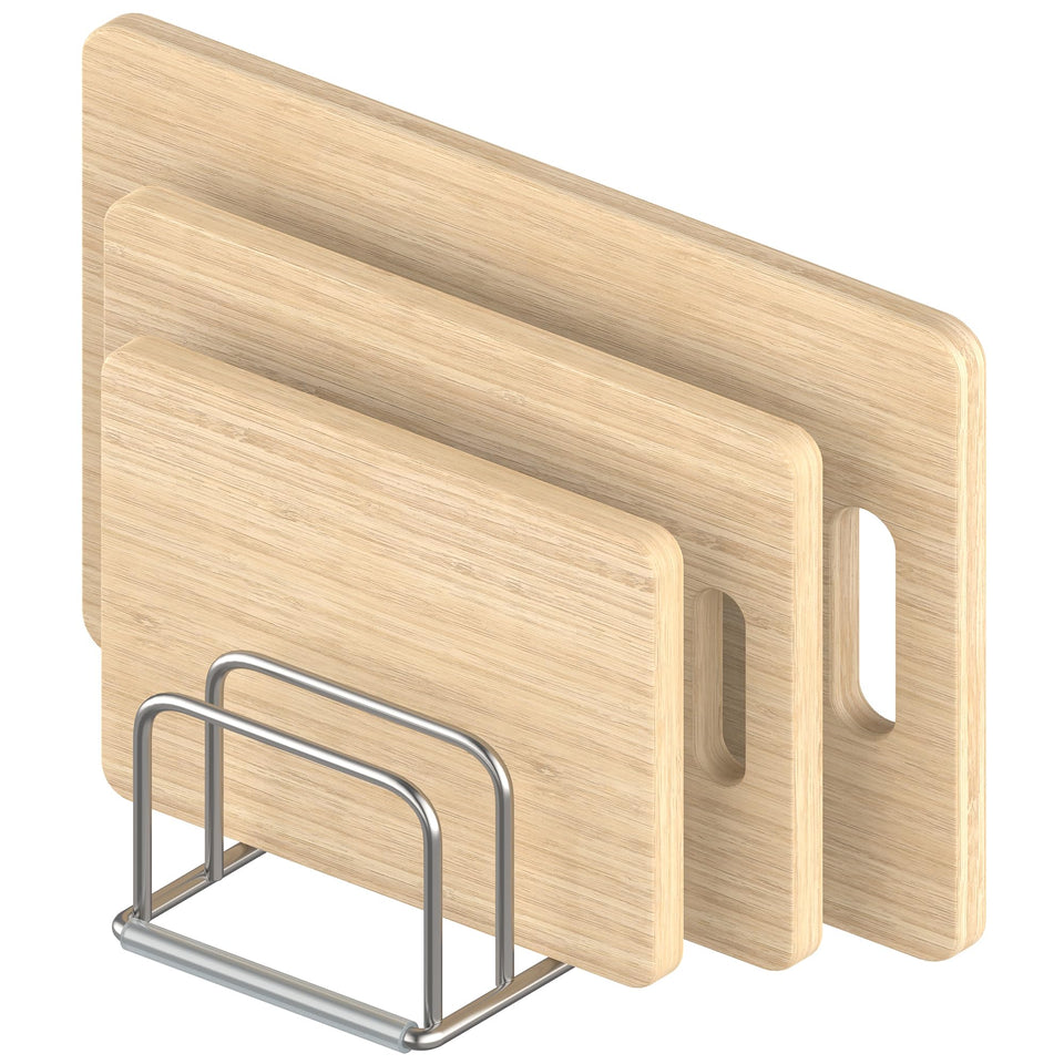 KORRTFID cutting-board organizer stand on countertop with slim design saves space.