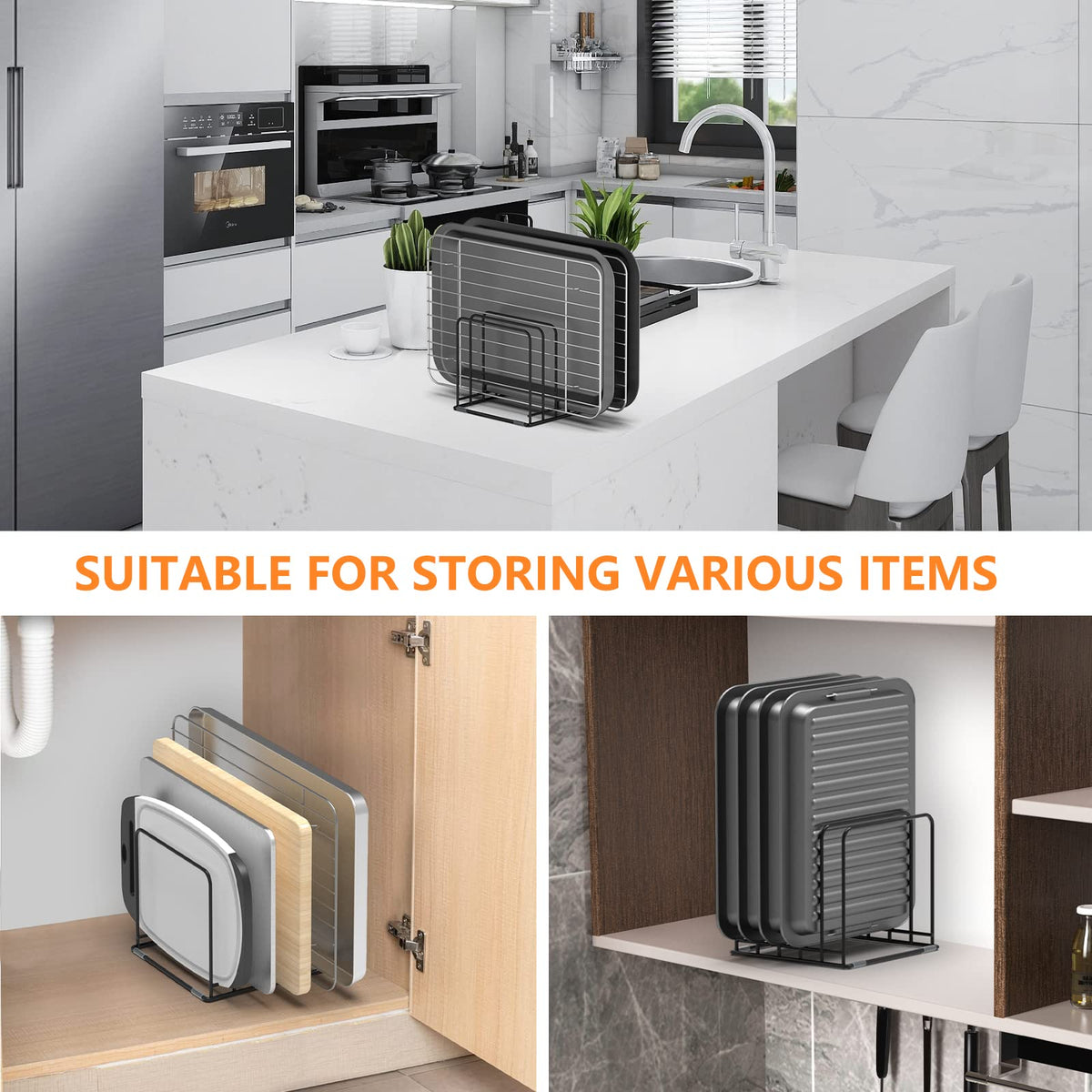 KORRTFID cutting board rack with anti-slip base prevents sliding during use.