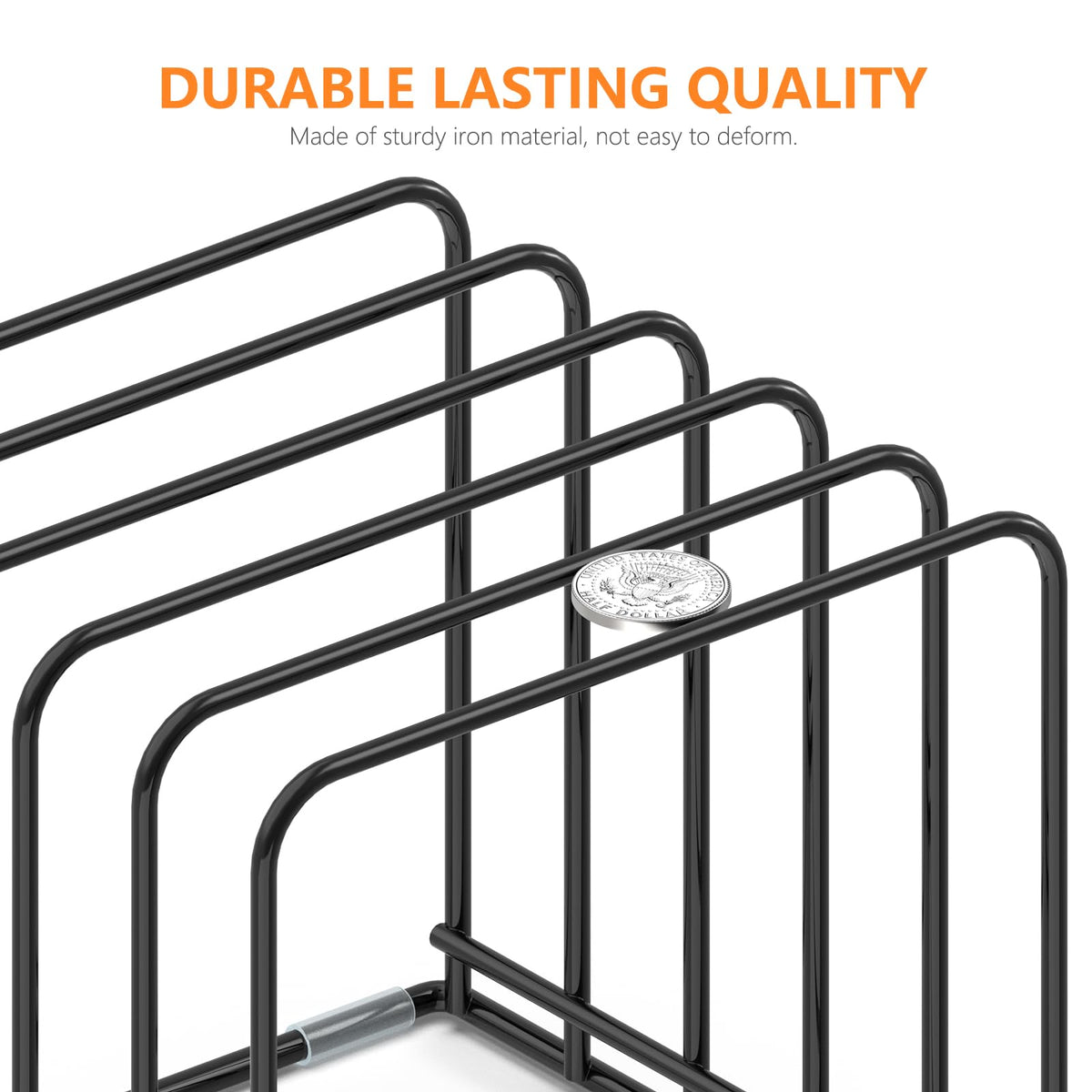 KORRTFID divided rack with five slots keeps bakeware organized.