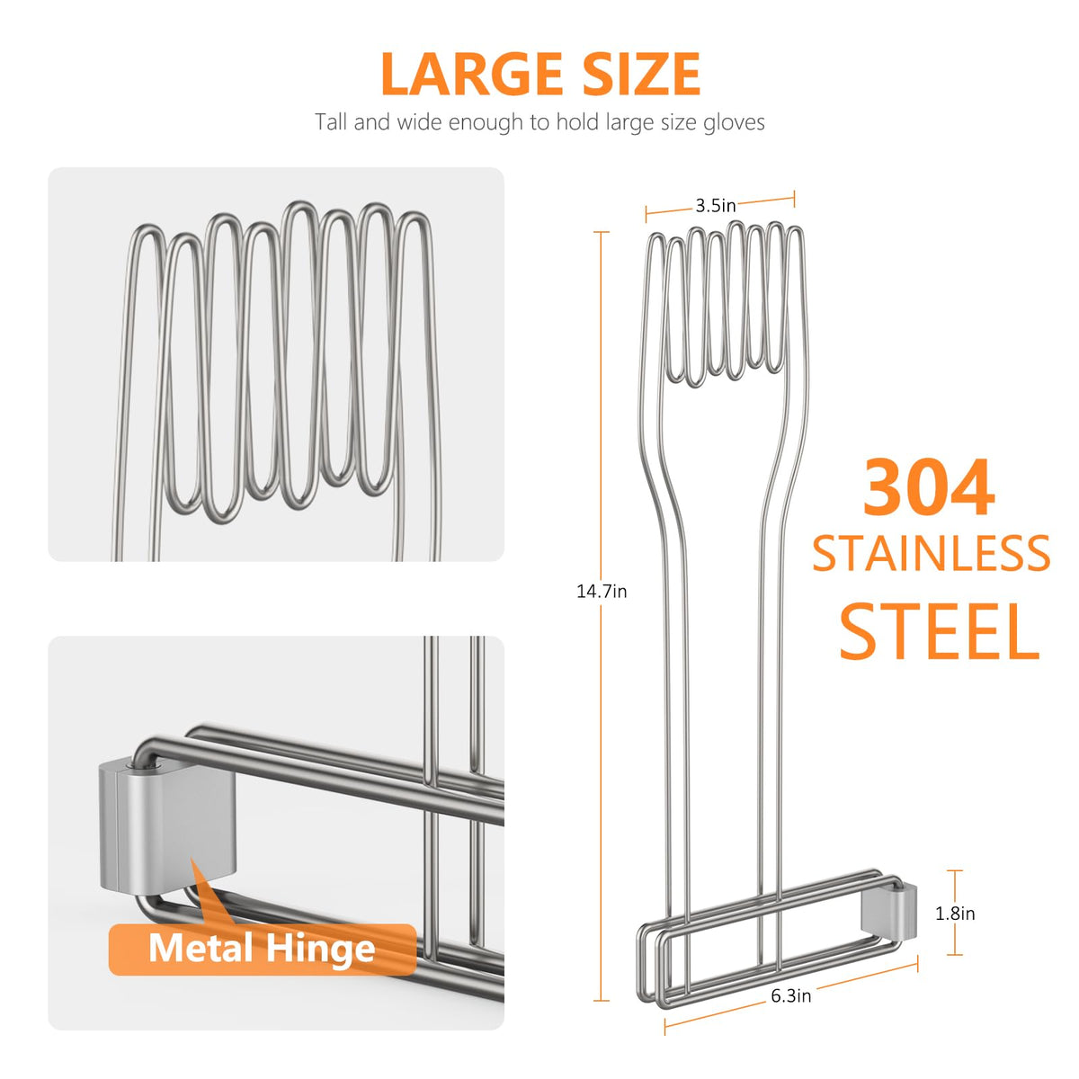 KORRTFID stainless steel kitchen glove holder showing rust-resistant finish