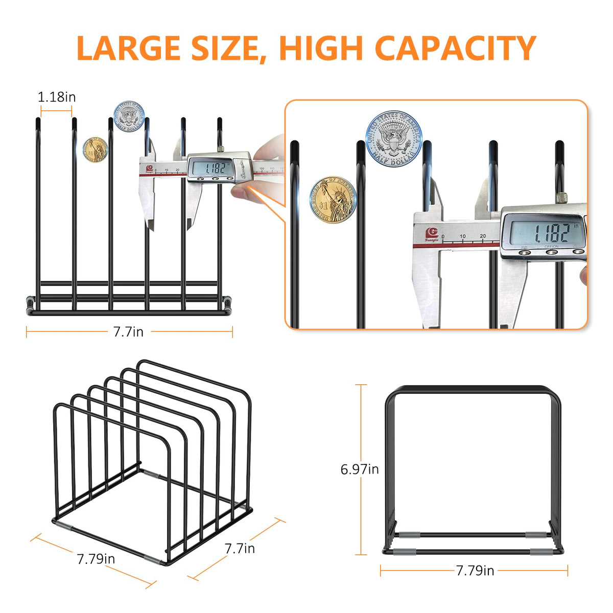 KORRTFID steel cookware holder shows tough steel build for heavy pans.