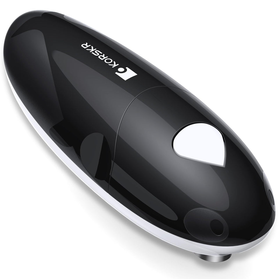 KORSKR electric can opener front view showing hands-free convenience for easy kitchen tasks.