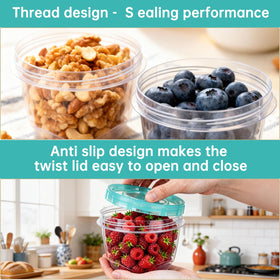 KOSBON 16 oz deli container twist lid in use for tight freshness.