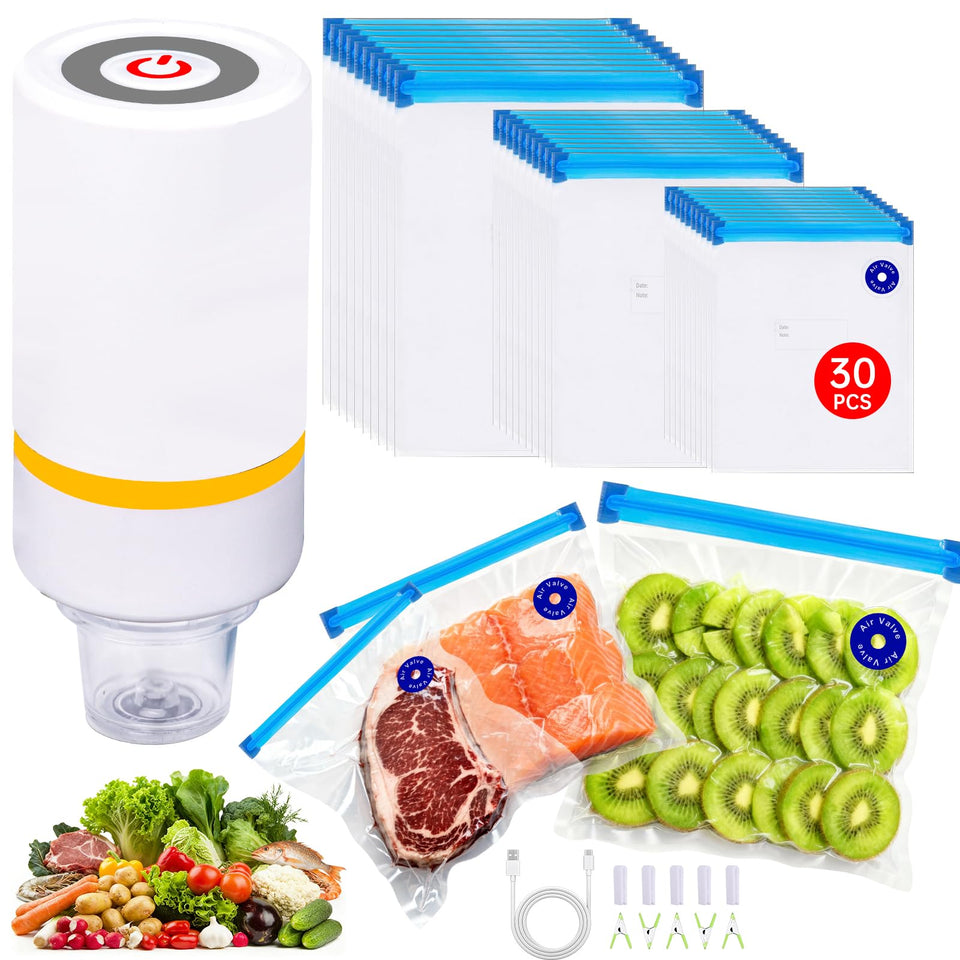 Kosbon 42-piece sous vide kit with bags and clips for quick sealing.