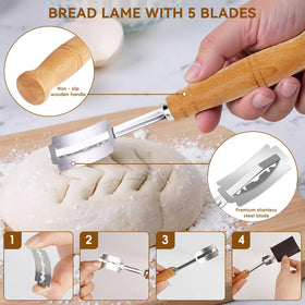 KOSBON bread sling, lame, and scraper for precise shaping.
