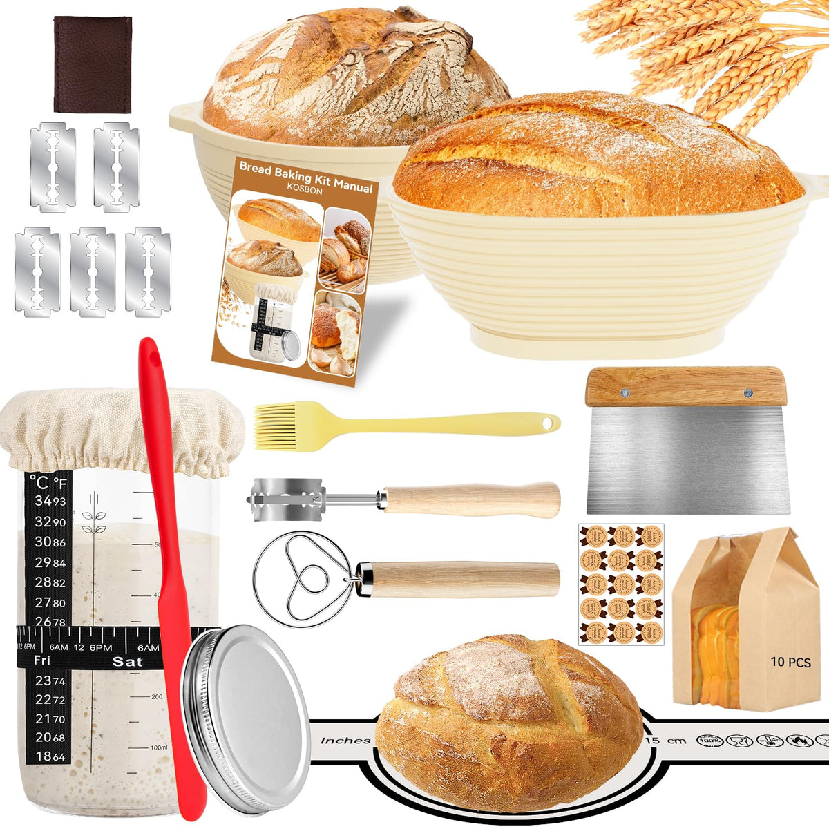 KOSBON sourdough starter kit collection, ideal for beginners to start baking.