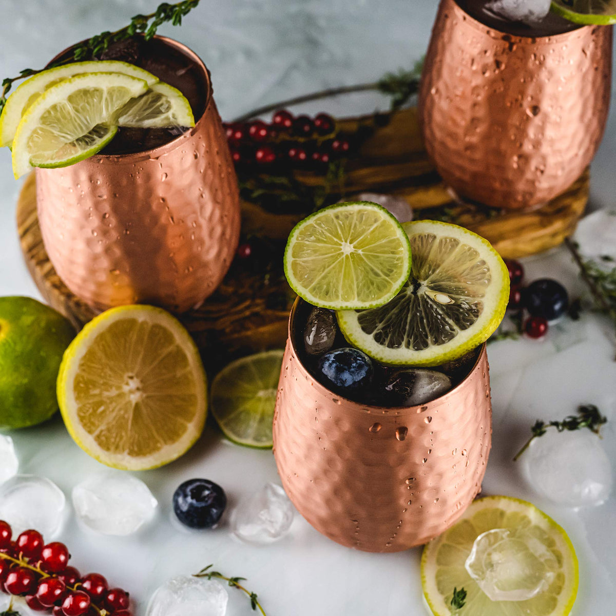 Kosdeg copper cups suit Moscow Mule and other cocktails.