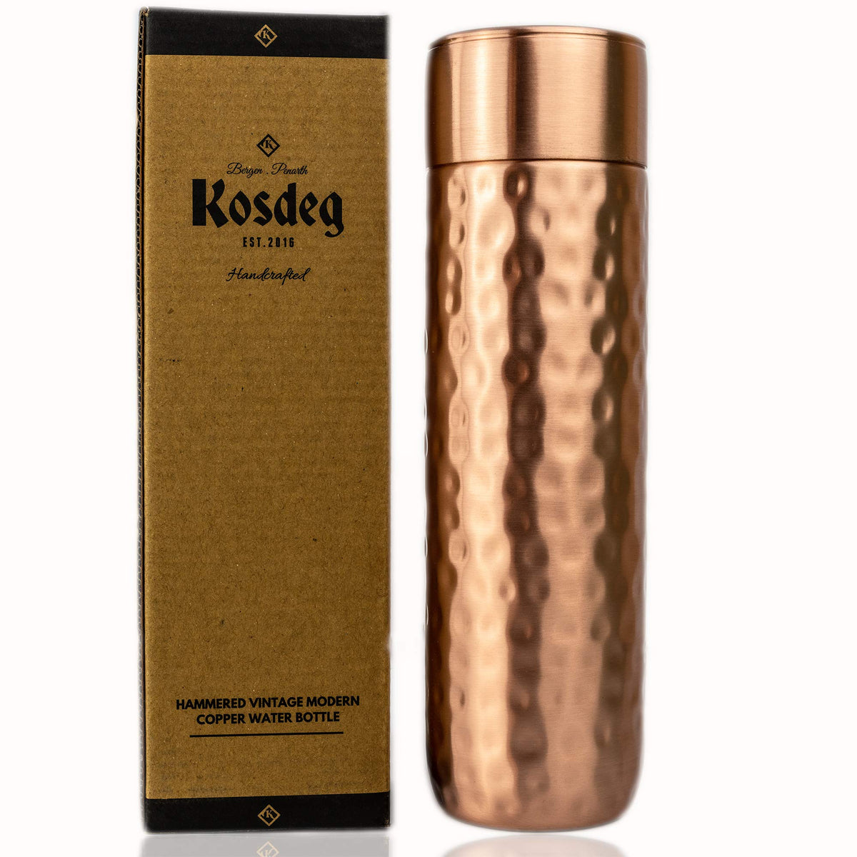 Kosdeg copper water bottle with hammered texture for stylish hydration on the go.