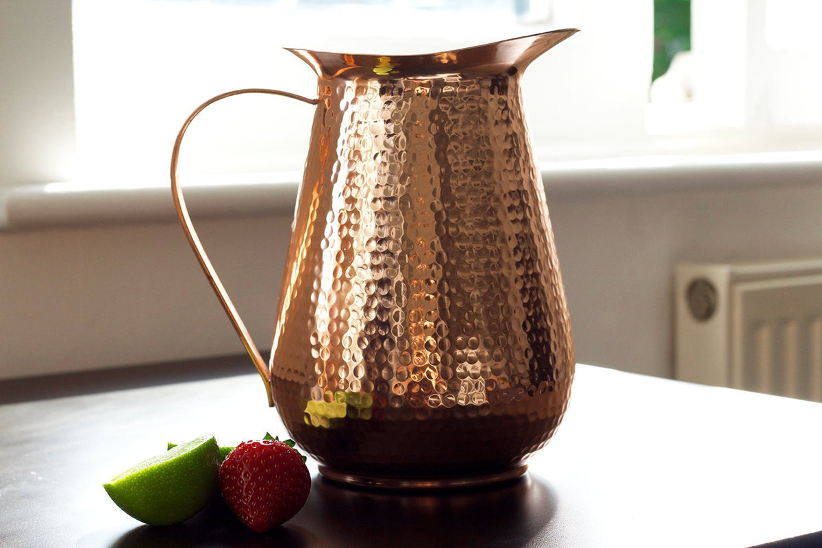 Kosdeg pure copper water pitcher close-up highlighting hammered texture