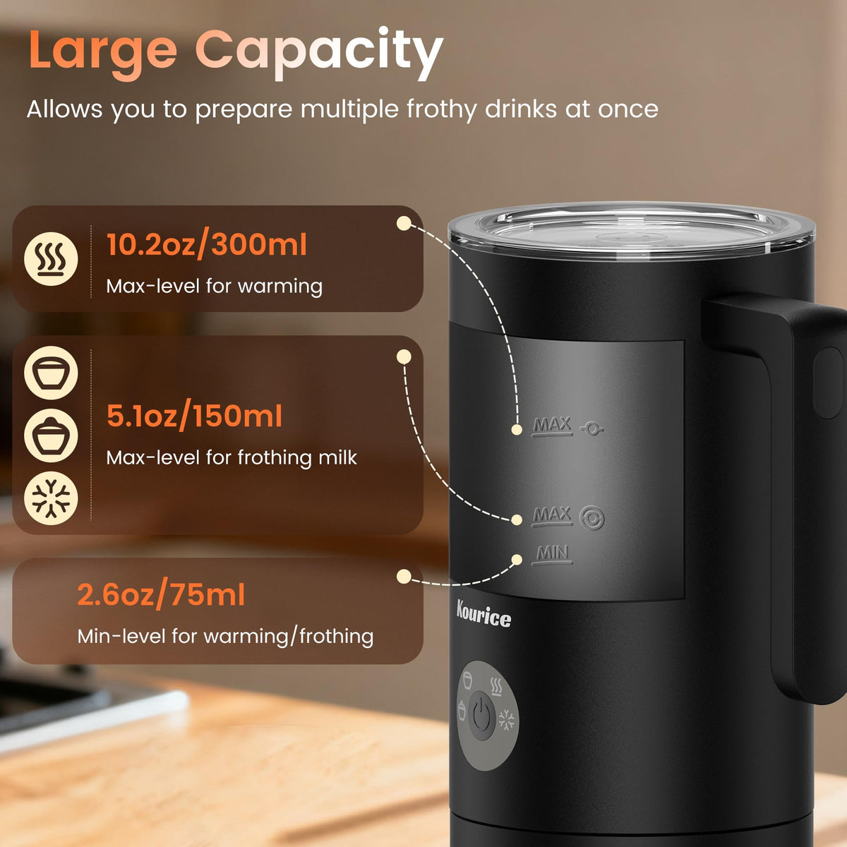 Kourice Milk Frother 4-in-1 cold foam on iced coffee