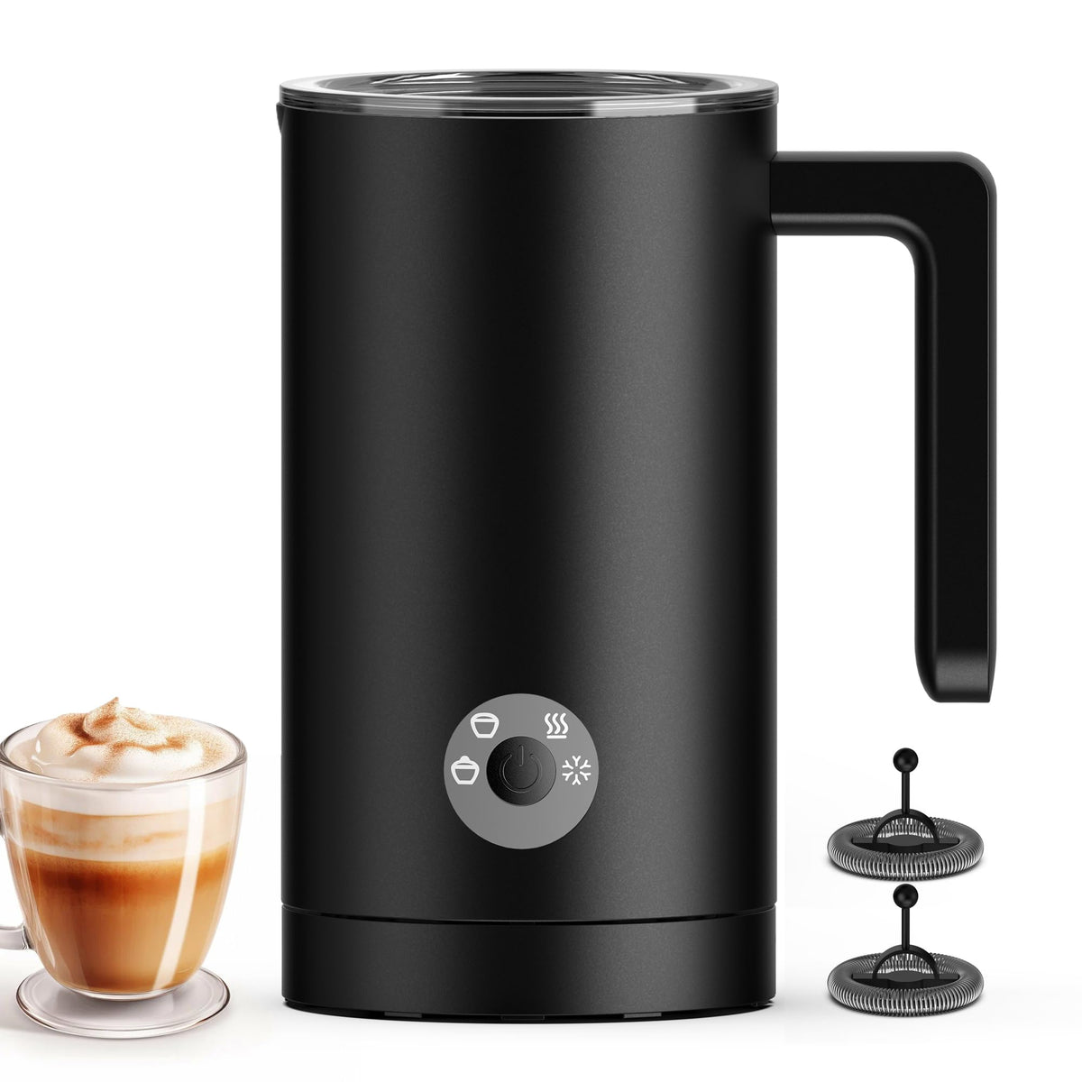 Kourice Milk Frother 4-in-1 hot dense foam in a latte