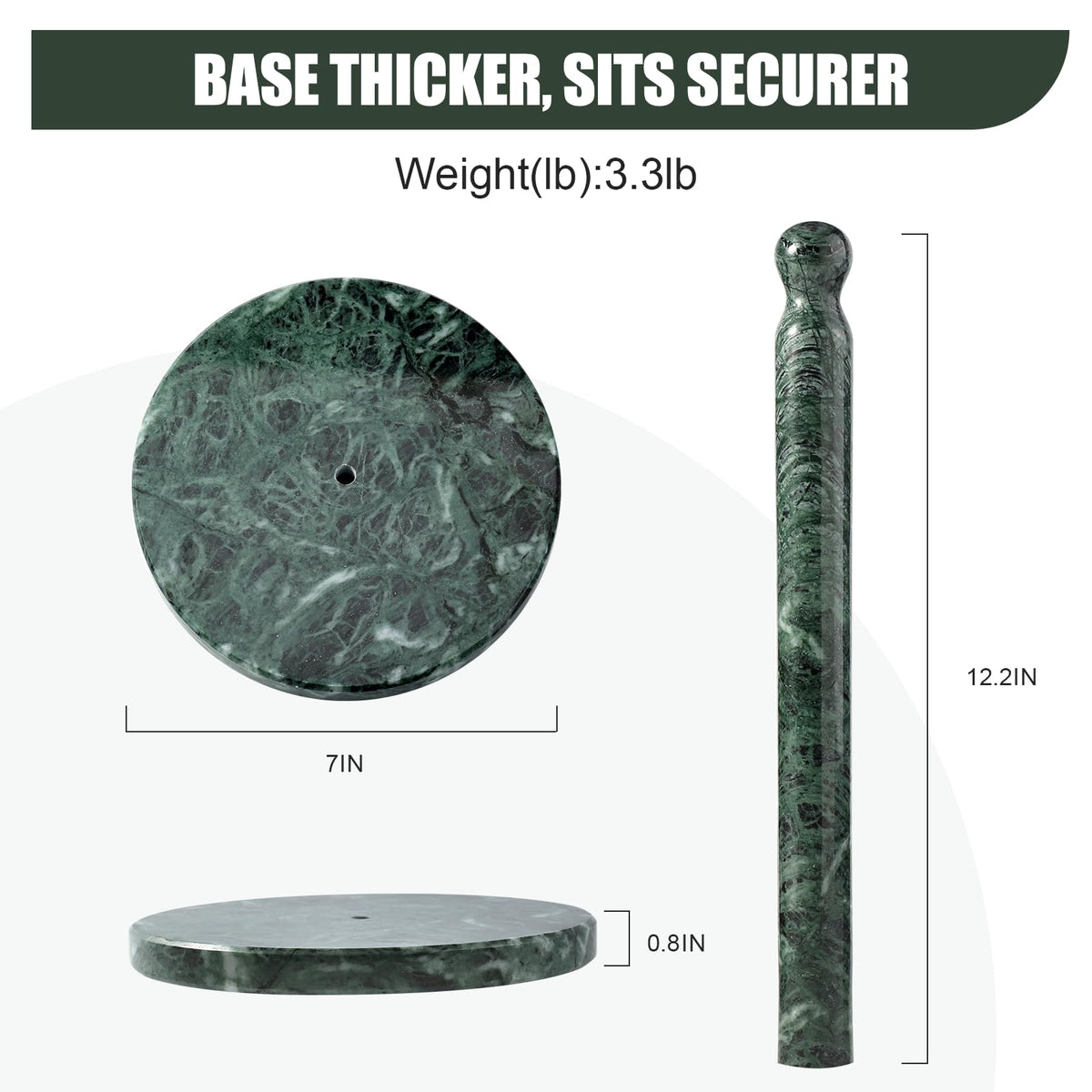 Koville Alpi Green marble paper towel holder top view emphasizing freestanding design.