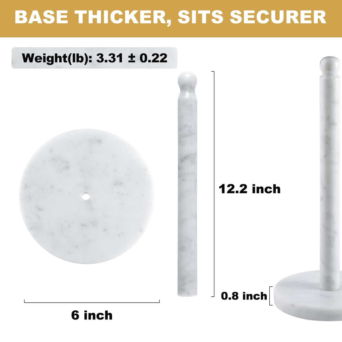 Koville Carrara marble rod close-up highlighting smooth finish for easy towel changes.