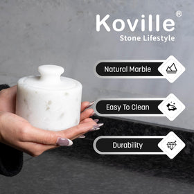Koville marble jar with sturdy base preventing tipping during prep.