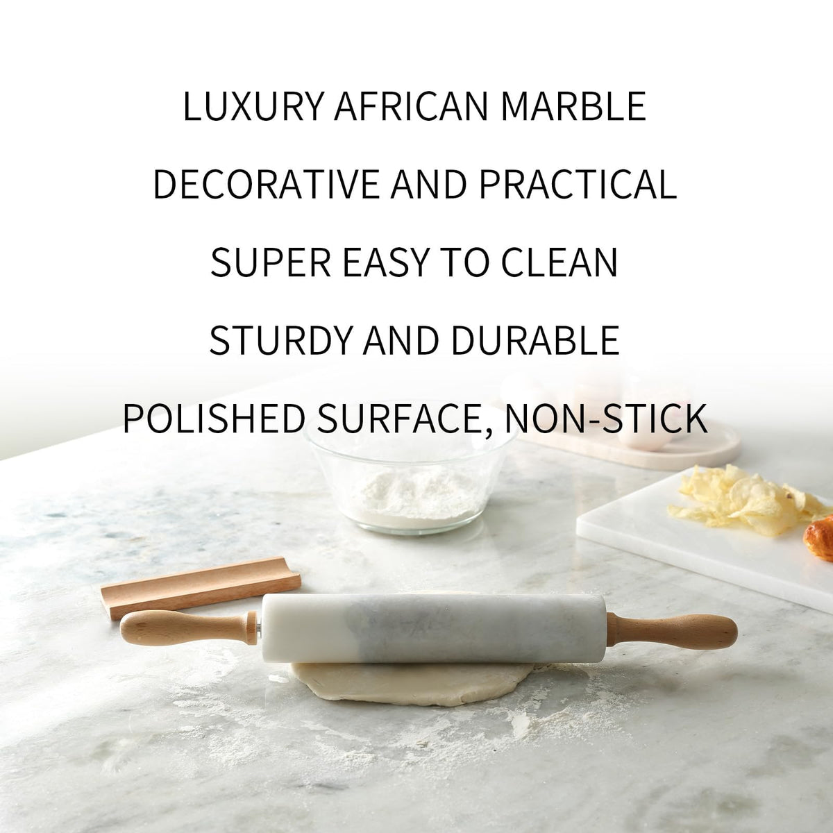 Koville Marble Rolling Pin closeup, showcasing one-of-a-kind crystals.