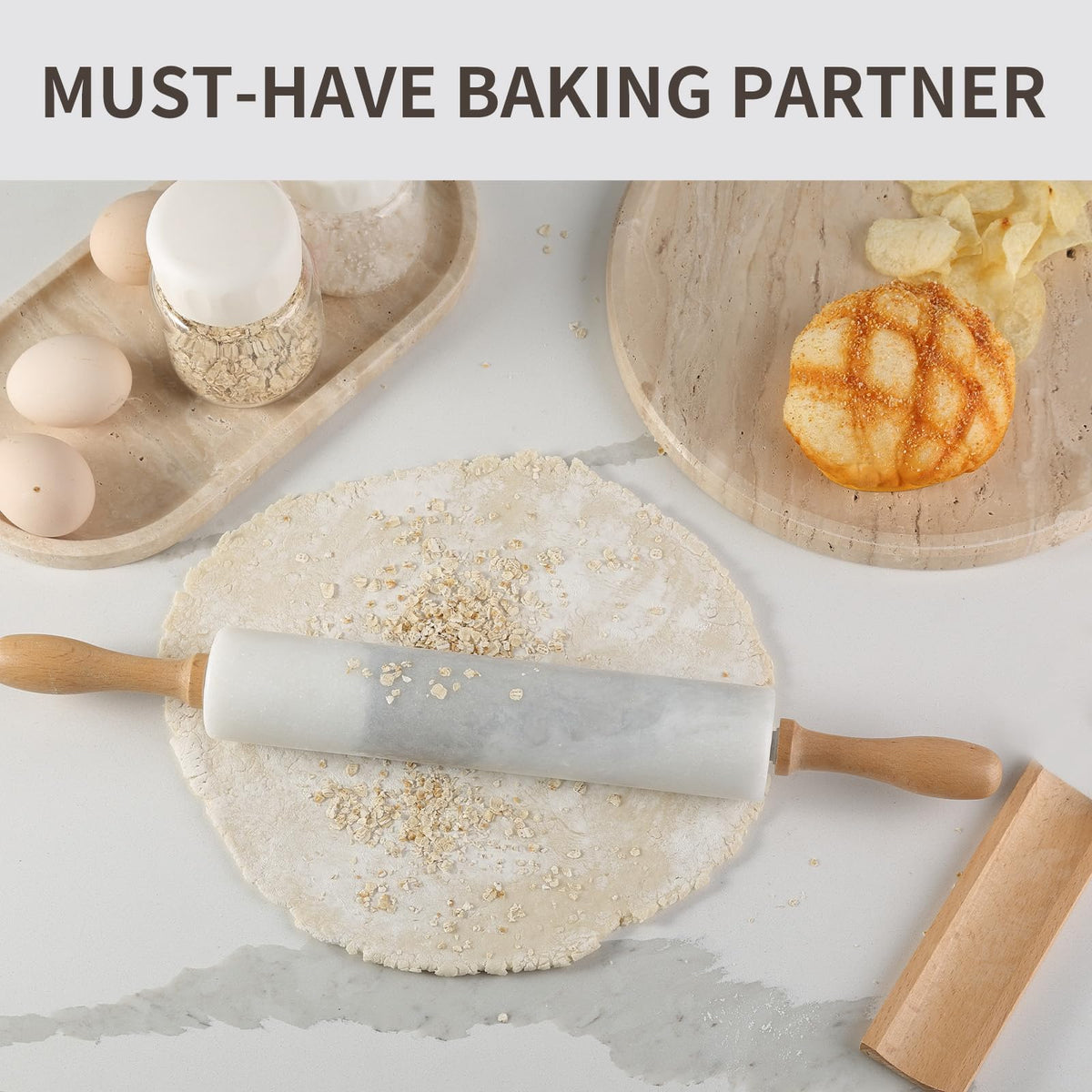 Koville Marble Rolling Pin stored in a kitchen drawer for ready use.