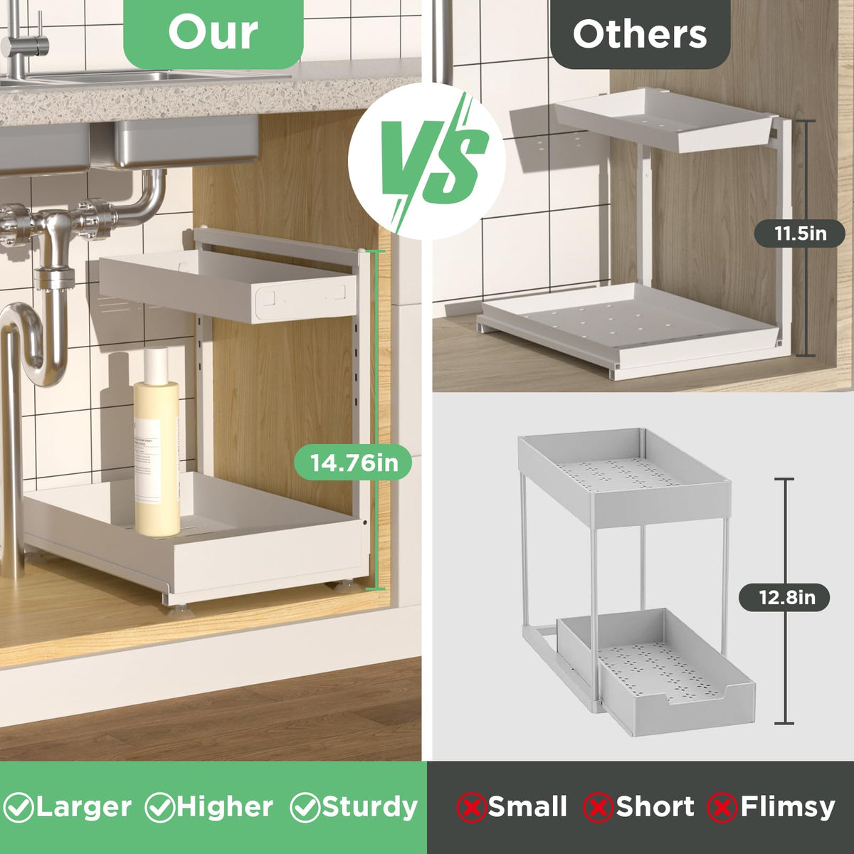 Kovryx height-adjustable shelf customizes storage depth and fit.