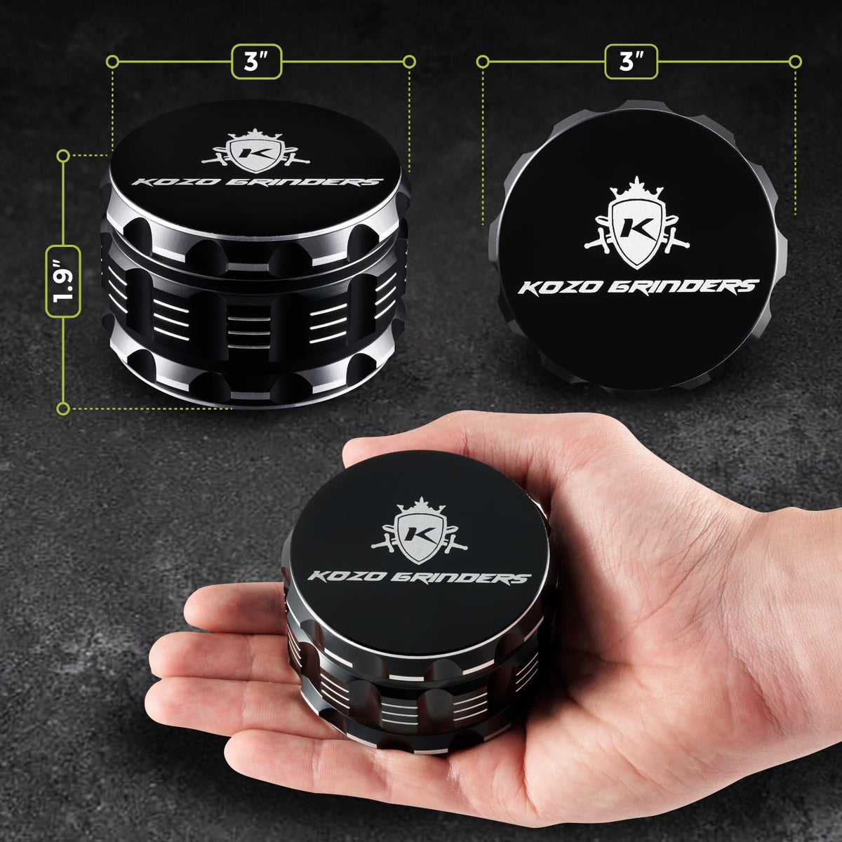 KOZO kitchen spice grinder with durable aluminum body.