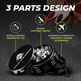 KOZO 3-inch grinder holds large amounts for busy kitchens.