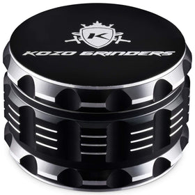 KOZO 3-inch grinder with magnetic lid for mess-free grinding.