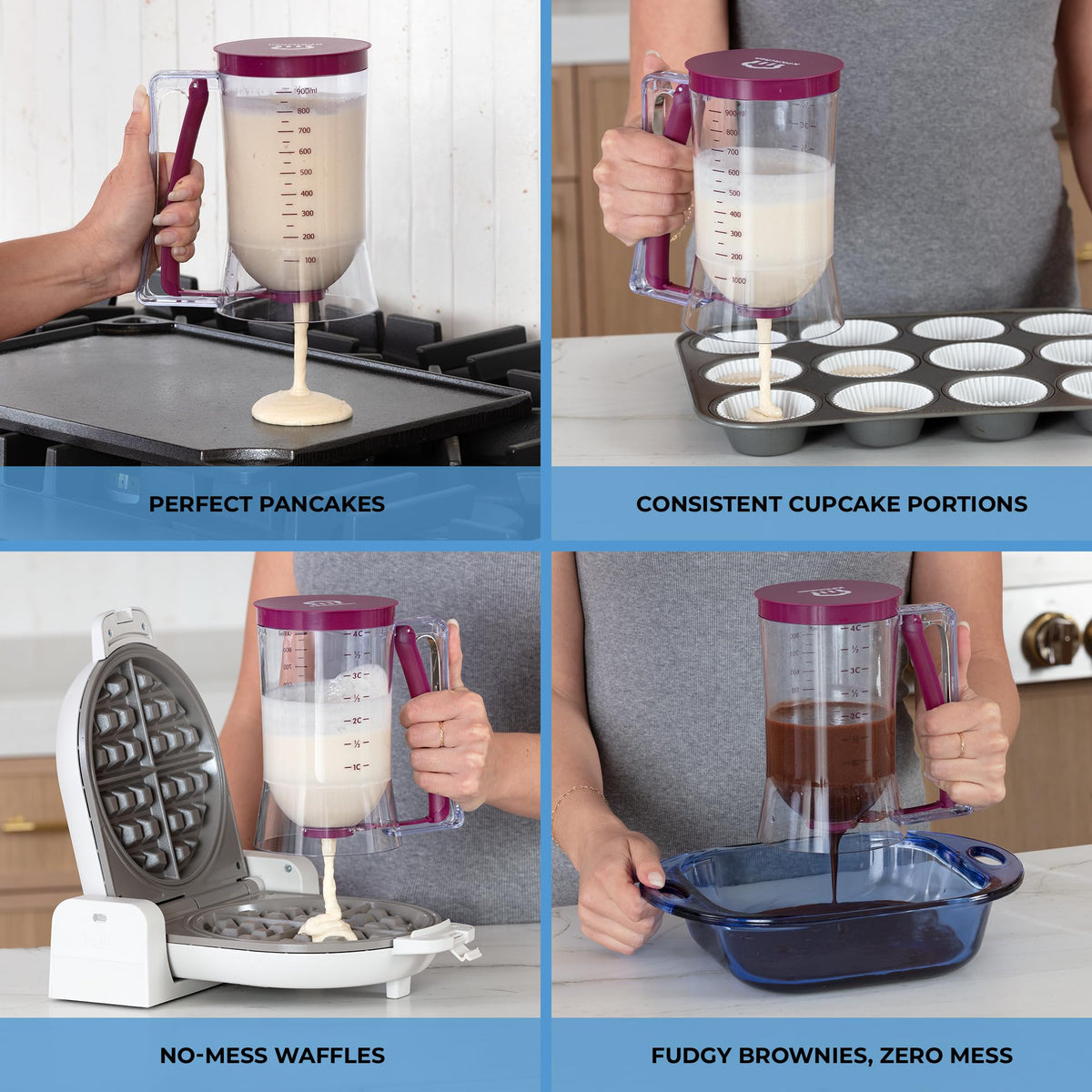 KPKitchen batter dispenser ergonomic handle for comfortable one-handed control