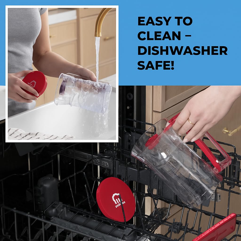 KPKitchen pancake dispenser wide-mouth red opening facilitates quick filling.
