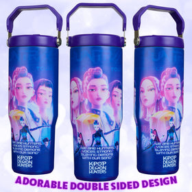 KPop Demon Hunters insulated cup keeps drinks cold or hot during activities.