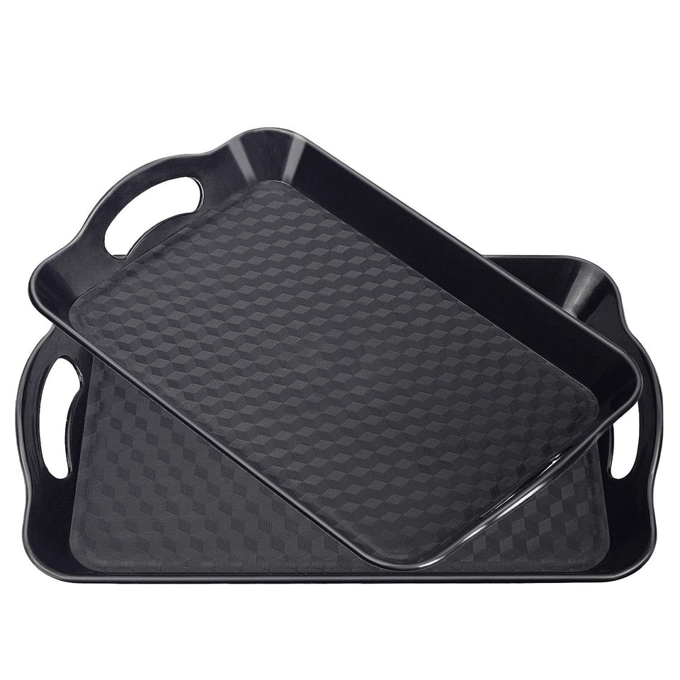 KPROE plastic tray with handles two-pack for easy lifting and serving.