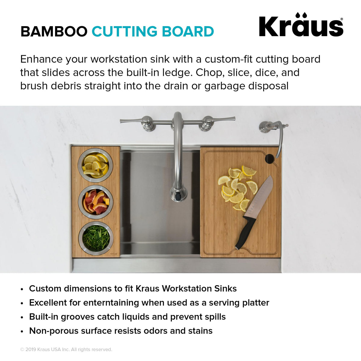 Kraus Kore bamboo board naturally resists odors and stains