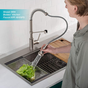 Kraus colander designed for efficient pasta draining over the sink.